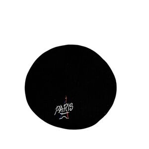 Black Paris Embroidered wool Beret one size hat Eiffel Tower France